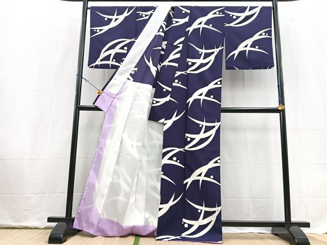 平和屋着物■小紋 背抜き仕立て 露芝文 洗える着物 BAAX9343yc
