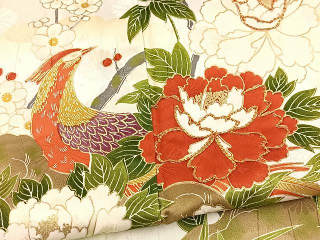 平和屋着物■訪問着 駒刺繍 孔雀花文 暈し染め 金彩 洗える着物 BAAX9329yc