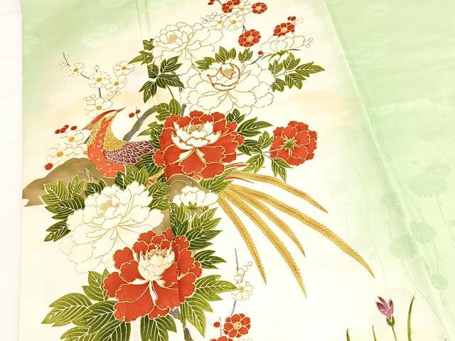平和屋着物■訪問着 駒刺繍 孔雀花文 暈し染め 金彩 洗える着物 BAAX9329yc