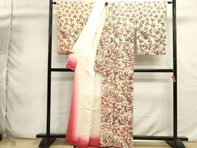 平和屋着物■訪問着 型染め 花蝶文 三越扱い 正絹 逸品 DABI0753cd