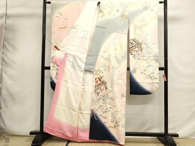 平和屋着物■豪華振袖 御所車花文 暈し染め 金彩 正絹 逸品 DABI0754cd