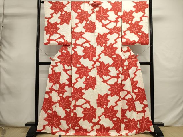 平和屋着物■上質な小紋 絞り 枝楓文 正絹 逸品 DABI0765cd