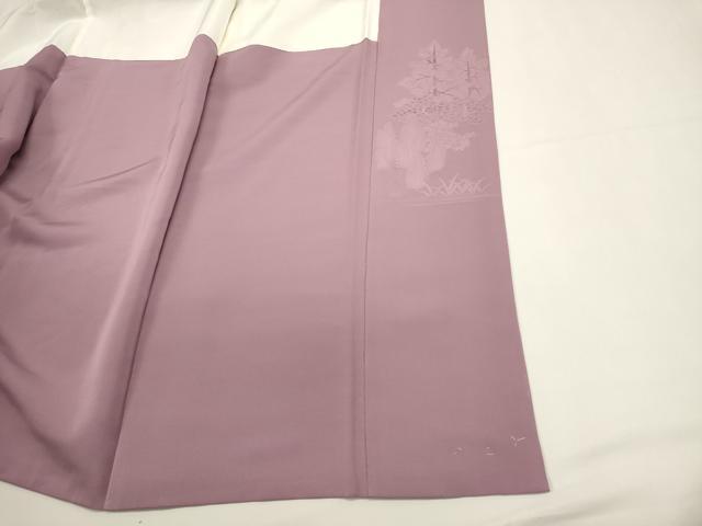 平和屋着物■豪華色留袖 渡橋風景地紋 紅藤色 正絹 逸品 未使用 DABI0783cd