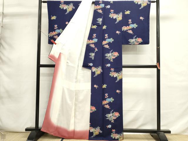 平和屋着物■上質な小紋 型染め 草花文 鬼しぼ縮緬 正絹 逸品 DABI0785cd