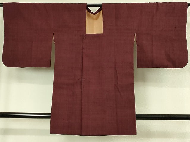平和屋着物∞極上 浦野理一 経節紬 道行コート ロング丈 葡萄色地 逸品 DZAB8282kh6