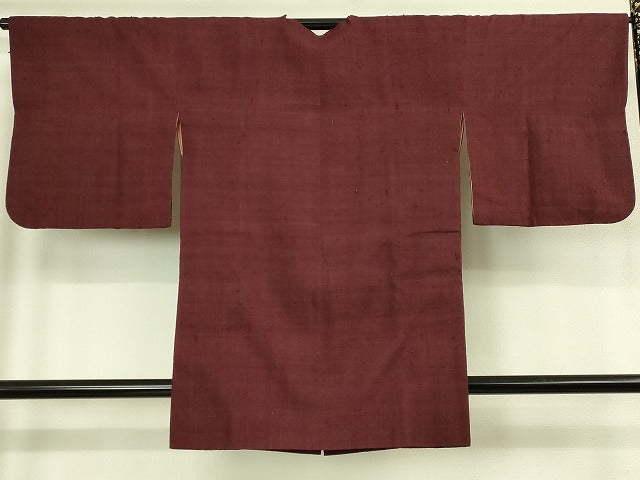 平和屋着物∞極上 浦野理一 経節紬 道行コート ロング丈 葡萄色地 逸品 DZAB8282kh6