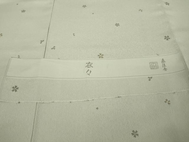 平和屋本店●極上 京都・西陣 織元ブランド 泰流舎 お召 衣々 舞桜 灰黄緑色地 反端付き 逸品 未使用 DZAB3852kh6