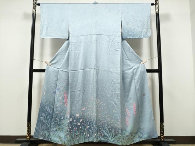 平和屋着物●染色作家 田中文子 訪問着 草花文 暈し染め 正絹 逸品 CABJ5117hy