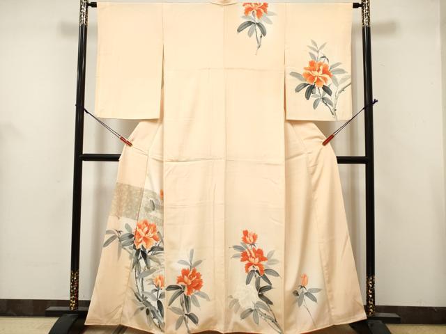 平和屋着物■訪問着 手描き 芍薬 暈し染め 正絹 逸品 DABH5060ea