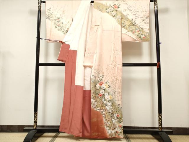 平和屋着物■訪問着 手描き 蛇籠花松文 暈し染め 金銀彩 正絹 逸品 DABH5061ea