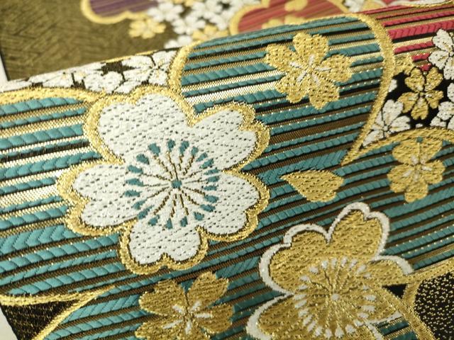 平和屋着物▼六通柄袋帯 舞桜文 金糸 正絹 逸品 DABH6267az