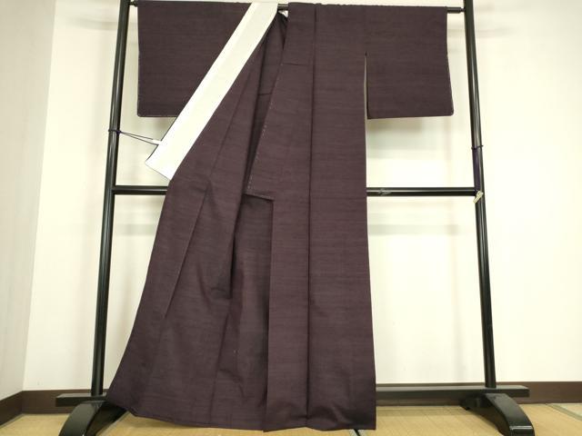 平和屋着物▽長井紬 単衣 深紫色 反端付き 正絹 逸品 未使用 DABH6279az
