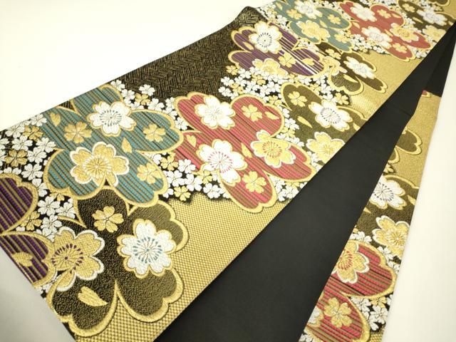 平和屋着物▼六通柄袋帯 舞桜文 金糸 正絹 逸品 DABH6267az