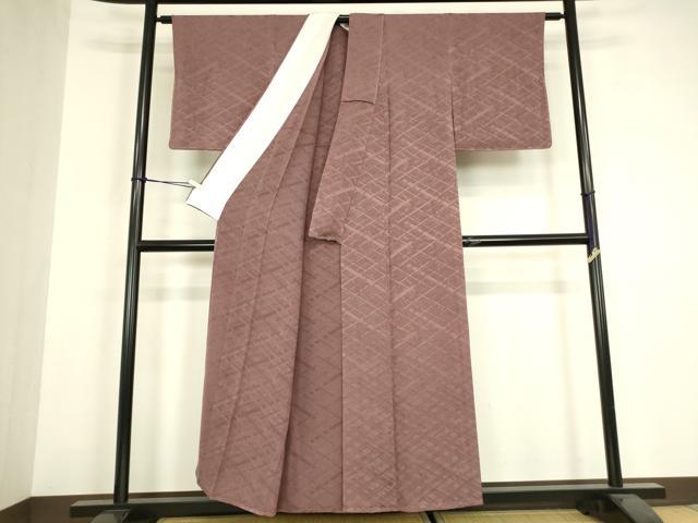 平和屋着物▽上質な色無地 単衣 格子地紋 鴇浅葱色 正絹 逸品 DABH6299az
