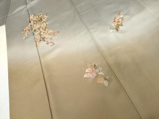 平和屋着物●訪問着 総刺繍 駒刺繍 短冊葡萄蔦の葉文 暈し染め 金糸 正絹 逸品 AABM2152cs