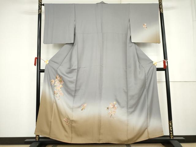 平和屋着物●訪問着 総刺繍 駒刺繍 短冊葡萄蔦の葉文 暈し染め 金糸 正絹 逸品 AABM2152cs