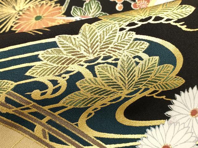 平和屋着物■豪華黒留袖 渡橋飛鶴花文 暈し染め 金彩 正絹 逸品 DABI0866cd