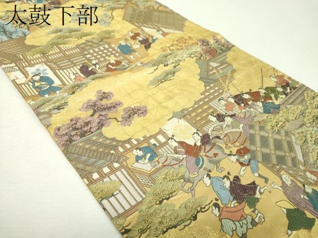 平和屋着物▼全景全通柄袋帯 母衣武者行列図 金糸 正絹 逸品 DABH9358ps