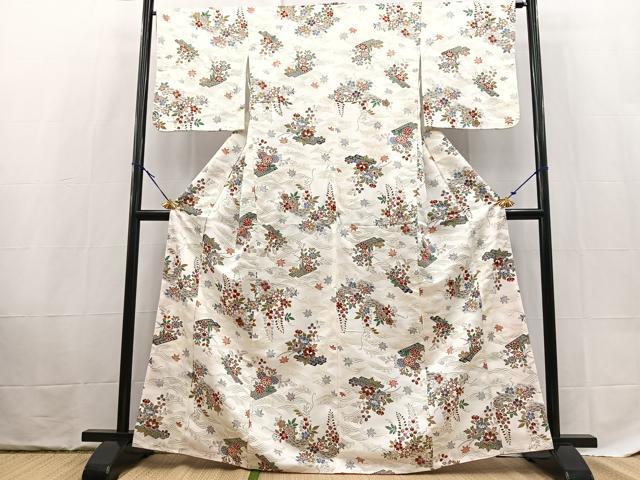 平和屋着物■小紋 花筏文 金彩 洗える着物 未使用 BAAX9433yc