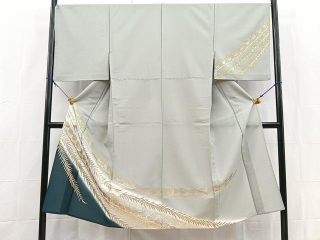平和屋着物▽男性 訪問着 単衣 若松葉文 暈し染め 金彩 洗える着物 BAAX9466yc