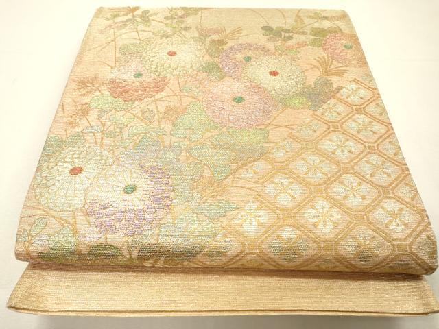 平和屋着物▽西陣 太鼓柄袋帯 スリーシーズン 春夏秋 蜀江菊花文 金銀彩 証紙付き 正絹 逸品 DABH7079fe