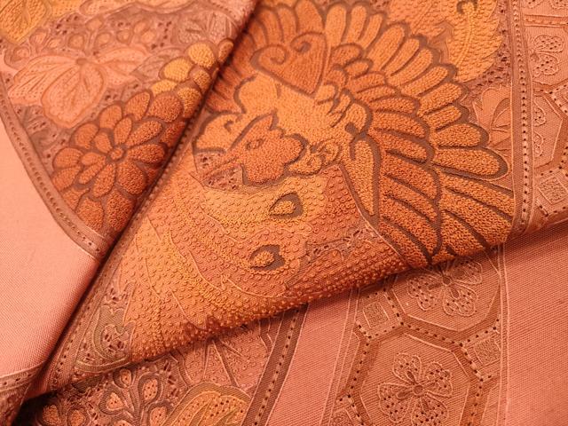 平和屋着物●中国三大刺繍 スワトウ刺繍 汕頭刺繍 相良刺繍 総刺繍 太鼓柄袋帯 紬地 鳳凰宝尽くし桐花文 正絹 逸品 DABH7117fe