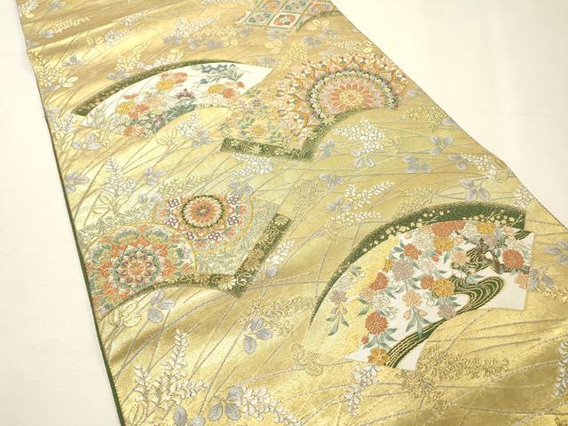 平和屋着物▼つけ帯 唐織 地紙重ね花文 金糸 正絹 逸品 DABH7197fe