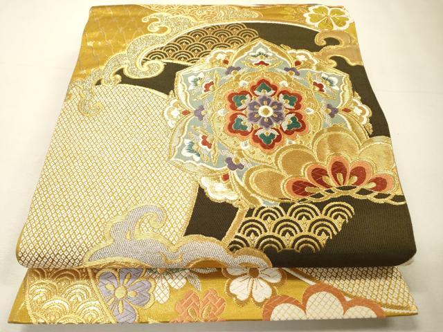 平和屋着物▼六通柄袋帯 正倉院松文 金銀糸 正絹 逸品 DABH7234fe
