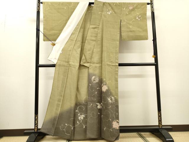 平和屋着物▽染織の名門 しょうざん 生紬 訪問着 単衣 花唐草文 金彩 証紙付き 正絹 逸品 DABH7357fe