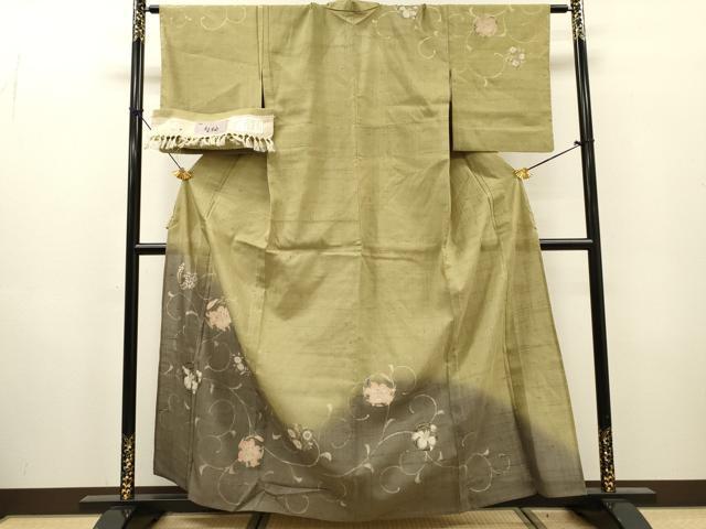 平和屋着物▽染織の名門 しょうざん 生紬 訪問着 単衣 花唐草文 金彩 証紙付き 正絹 逸品 DABH7357fe