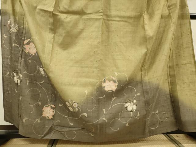 平和屋着物▽染織の名門 しょうざん 生紬 訪問着 単衣 花唐草文 金彩 証紙付き 正絹 逸品 DABH7357fe