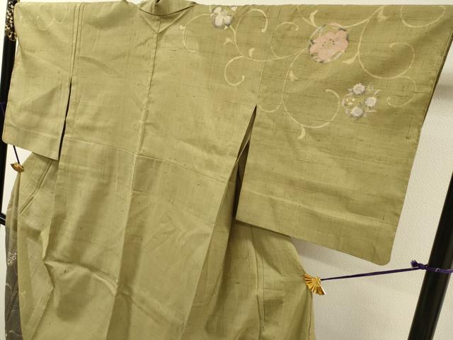 平和屋着物▽染織の名門 しょうざん 生紬 訪問着 単衣 花唐草文 金彩 証紙付き 正絹 逸品 DABH7357fe
