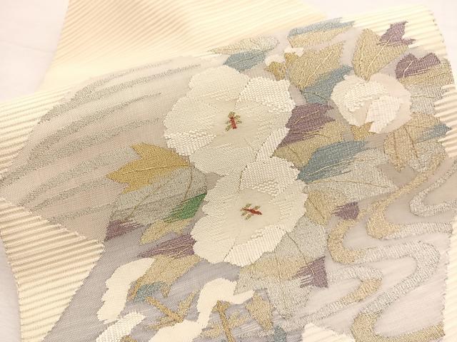 平和屋着物*夏物 八寸名古屋帯 絽綴れ 流水牡丹文 金銀糸 正絹 逸品 BAAX7528hv
