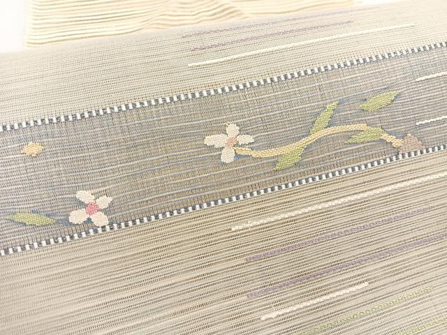 平和屋着物*夏物 八寸名古屋帯 絽綴れ 横段花文 銀糸 正絹 逸品 BAAX7590hv