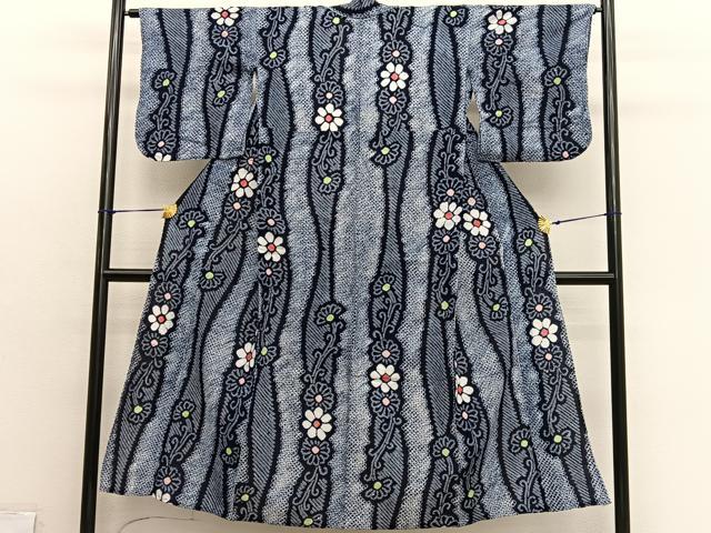 平和屋着物∴夏物 浴衣 有松鳴海絞り 立涌花文 綿 逸品 BAAX7437hv