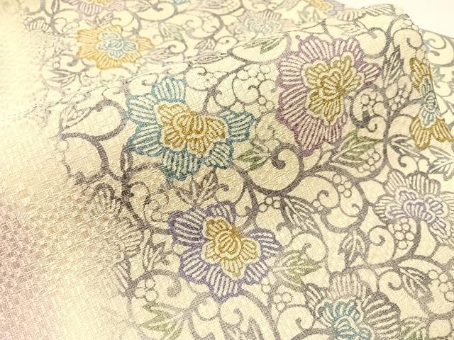 平和屋着物●西陣 弥栄織物謹製 九寸名古屋帯 型染め 更紗唐草間道 金通し地 やまと誂製 証紙付き 正絹 逸品 CABJ0723vp