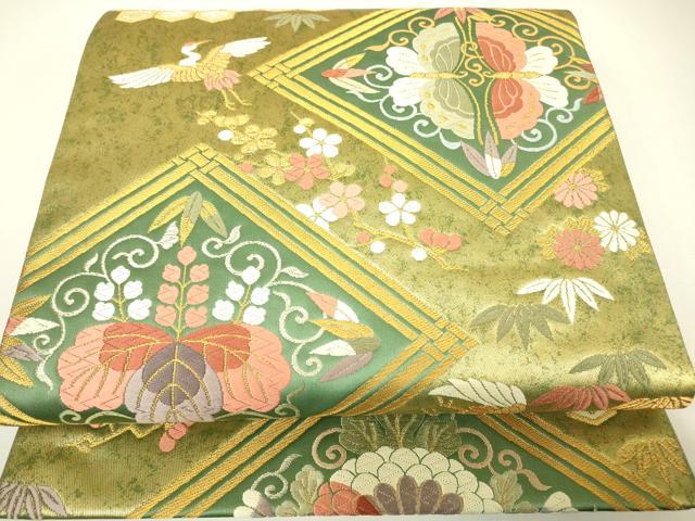 平和屋着物▼六通柄袋帯 唐織 能衣武田菱 金糸 引箔 正絹 逸品 DABH6338az