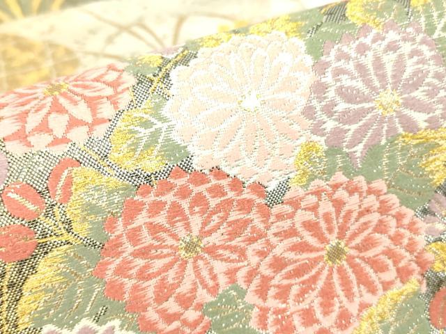 平和屋着物▼六通柄袋帯 霞取花文 金糸 正絹 逸品 DABH6336az