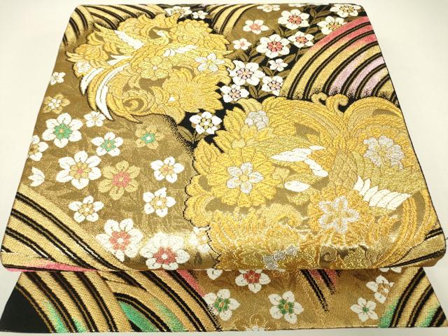 平和屋着物▼六通柄袋帯 鳳凰花丸文 金銀糸 正絹 逸品 DABH6378az