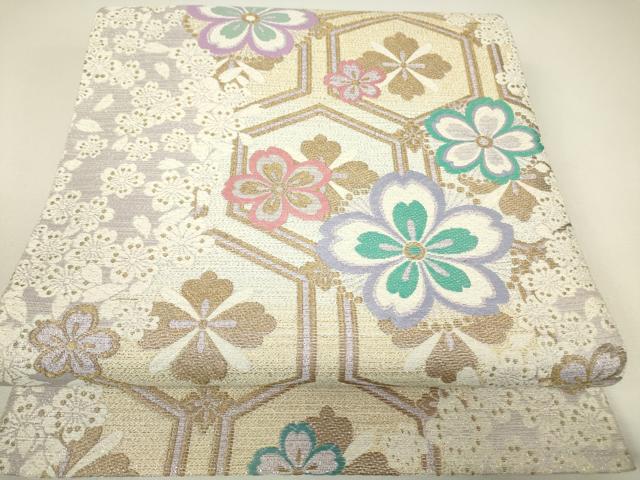 平和屋着物▼六通柄袋帯 亀甲舞花文 金銀糸 正絹 逸品 DABH6389az