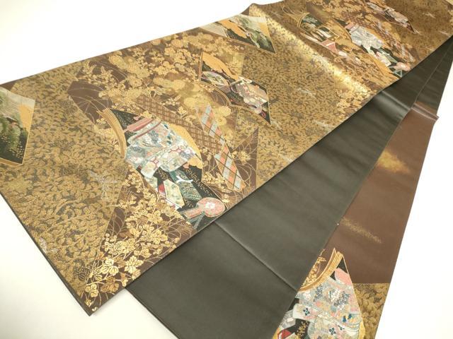 平和屋着物▼六通柄袋帯 勝宝蒔絵文 本漆研ぎ出し引箔袋 金糸 正絹 逸品 DABH6383az