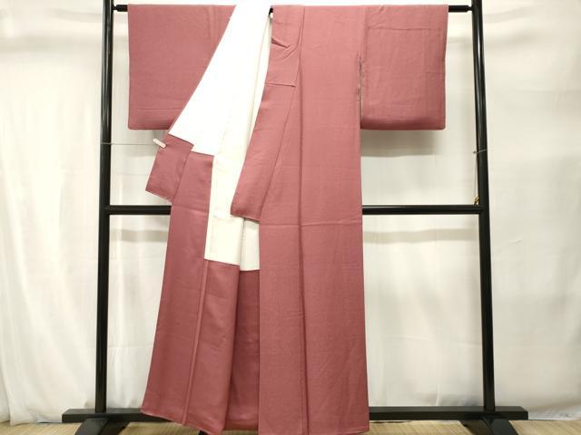 平和屋着物■上質な色無地 霞地紋 蘇芳香色 正絹 逸品 CABJ2840ev