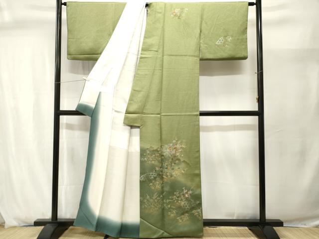 平和屋着物■訪問着 刺繍 籬万寿菊草花文 暈し染め 金銀彩 正絹 逸品 CABJ2930ev