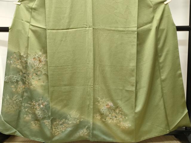 平和屋着物■訪問着 刺繍 籬万寿菊草花文 暈し染め 金銀彩 正絹 逸品 CABJ2930ev