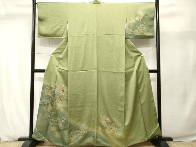 平和屋着物■訪問着 刺繍 籬万寿菊草花文 暈し染め 金銀彩 正絹 逸品 CABJ2930ev