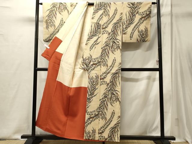 平和屋着物■上質な小紋 草花文 金糸 正絹 逸品 CABJ6814oy