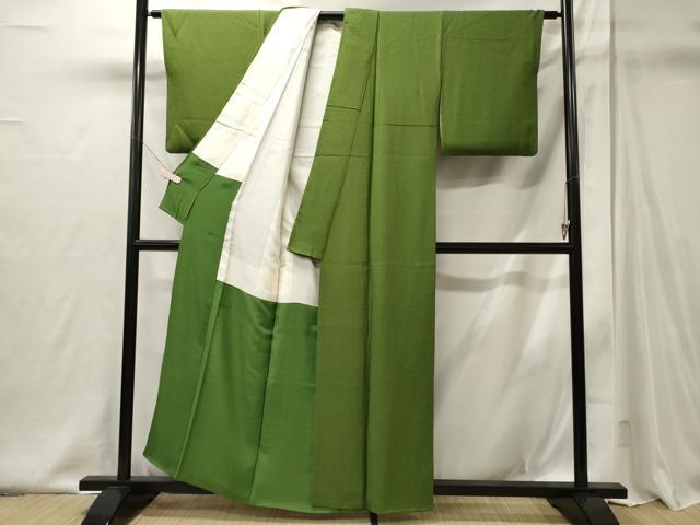 平和屋着物■上質な色無地 青丹色 反端付き 正絹 逸品 CABI1997oy