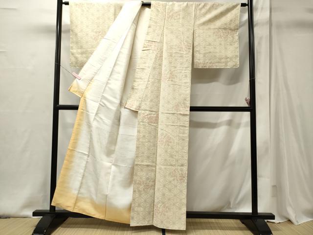 平和屋着物■上質な紬 80亀甲 麻の葉花文 正絹 逸品 未使用 CABI2000oy
