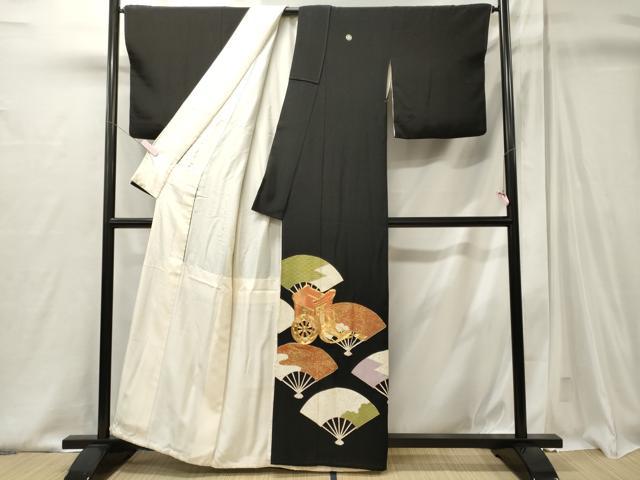 平和屋着物■豪華黒留袖 駒刺繍 扇面御所車文 金彩 正絹 逸品 CABJ6810oy