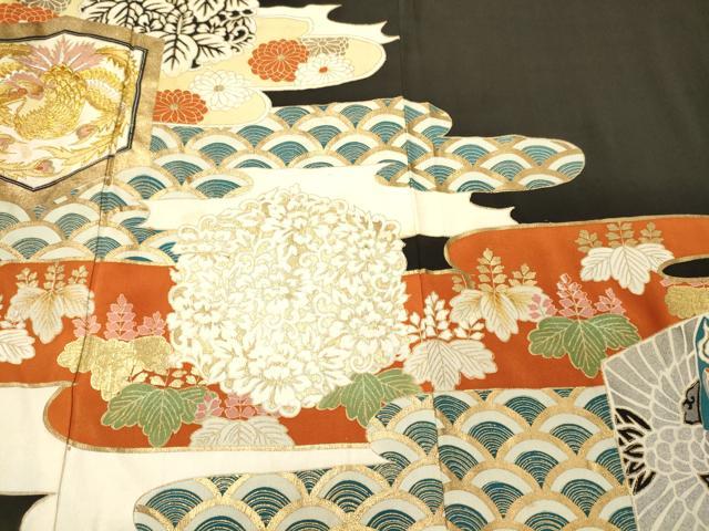 平和屋着物■豪華黒留袖 刺繍 吉祥花文 金彩 正絹 逸品 CABJ6812oy